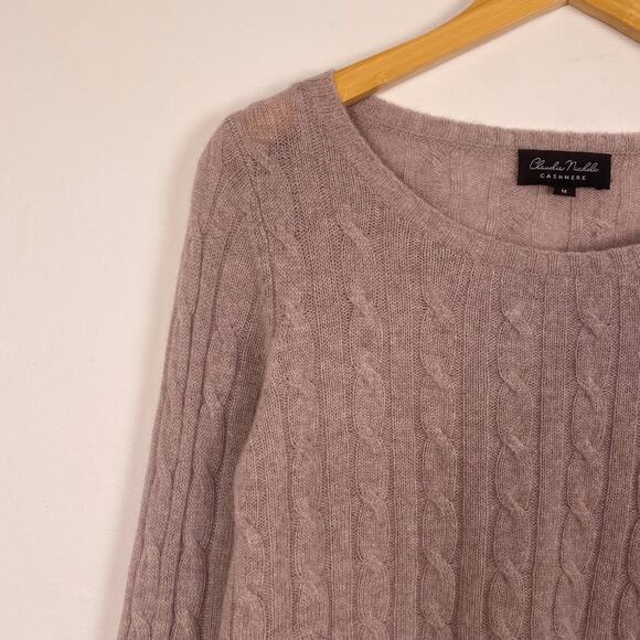 Claudia Nichole 100% Cashmere Cable Knit Sweater Beige Medium - Picture 2 of 5